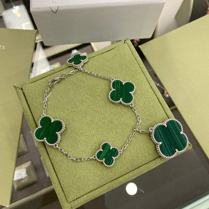 [⭐Shinejoy]CLOVER 5 MOTIFS SIVLER MALACHITE BRACELET