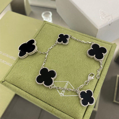 [⭐Shinejoy]CLOVER 5 MOTIFS SIVLER ONYX BRACELET