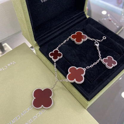 [⭐Shinejoy]CLOVER 5 MOTIFS SIVLER CARNELIAN BRACELET