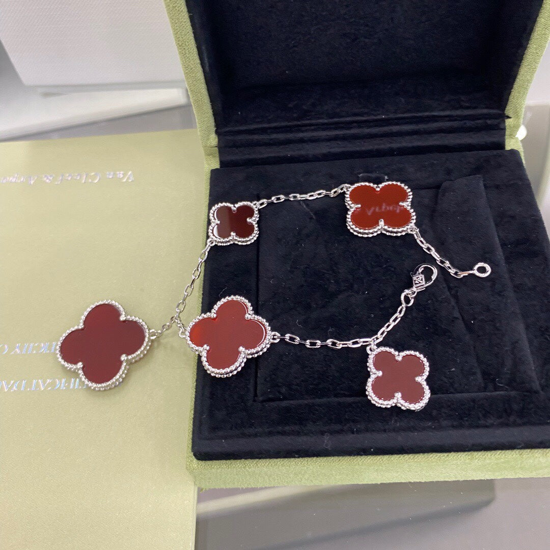 [⭐Shinejoy]CLOVER 5 MOTIFS SIVLER CARNELIAN BRACELET