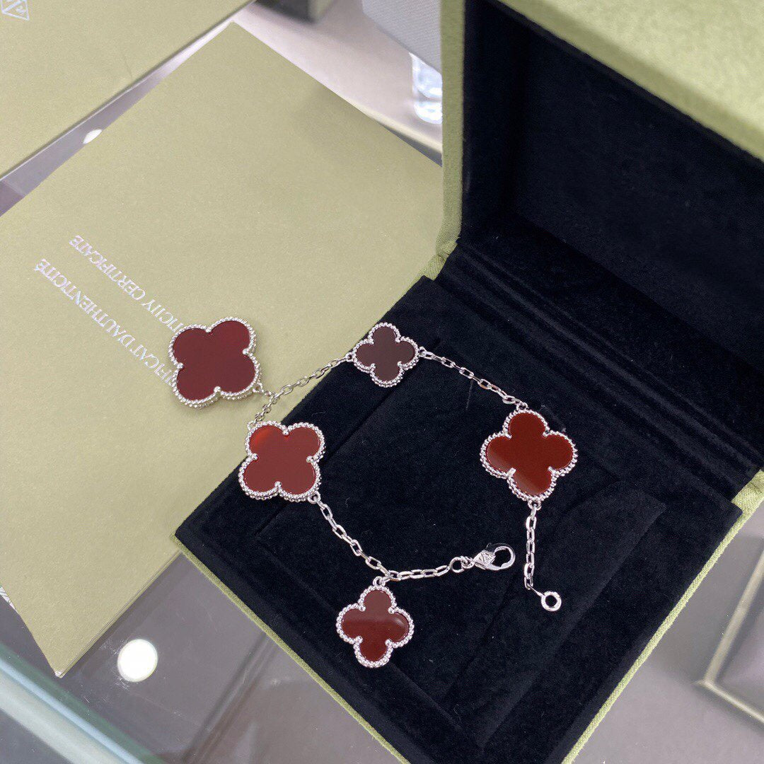 [⭐Shinejoy]CLOVER 5 MOTIFS SIVLER CARNELIAN BRACELET