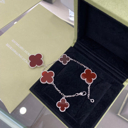 [⭐Shinejoy]CLOVER 5 MOTIFS SIVLER CARNELIAN BRACELET