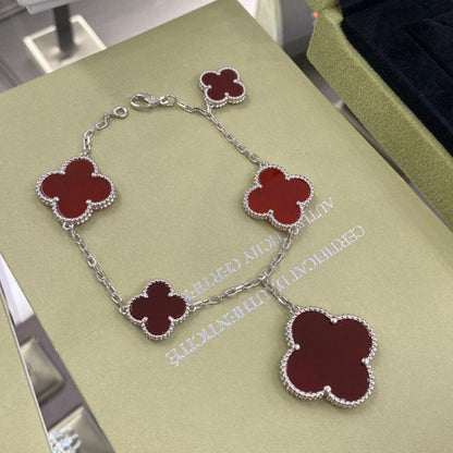 [⭐Shinejoy]CLOVER 5 MOTIFS SIVLER CARNELIAN BRACELET
