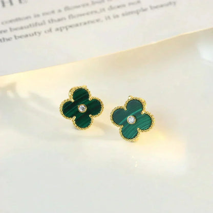 [⭐Shinejoy]CLOVER MEDIUM 1 MOTIFS MALACHITE DIAMOND EARRINGS