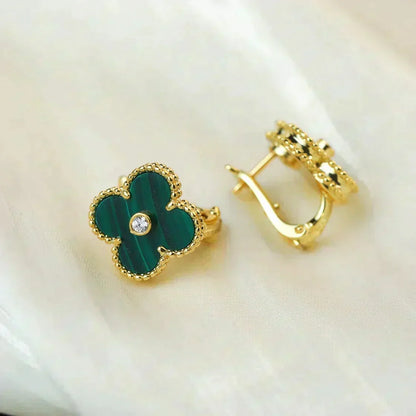 [⭐Shinejoy]CLOVER MEDIUM 1 MOTIFS MALACHITE DIAMOND EARRINGS