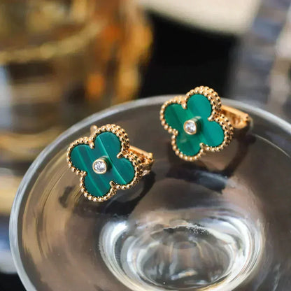 [⭐Shinejoy]CLOVER MEDIUM 1 MOTIFS MALACHITE DIAMOND EARRINGS