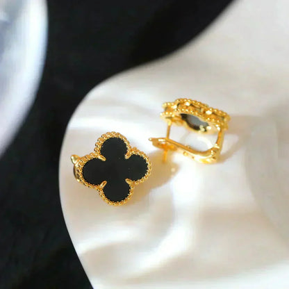 [⭐Shinejoy]CLOVER MEDIUM 1 MOTIFS  ONYX STUD EARRINGS
