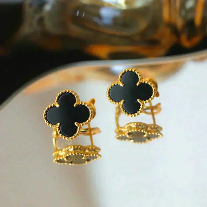 [⭐Shinejoy]CLOVER MEDIUM 1 MOTIFS  ONYX STUD EARRINGS