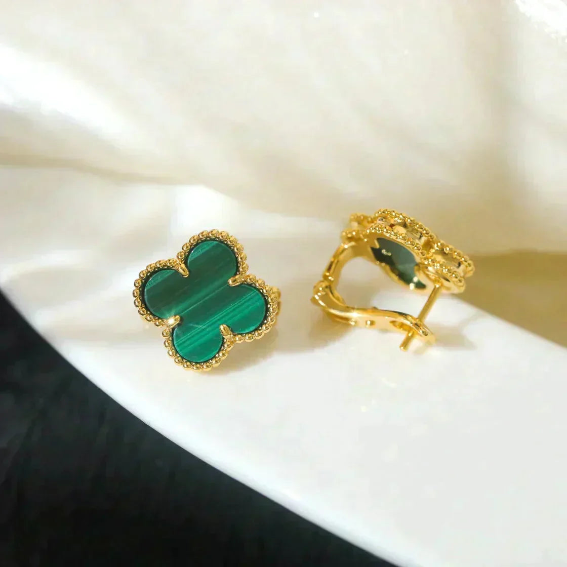 [⭐Shinejoy]CLOVER MEDIUM 1 MOTIFS MALACHITE  EARRINGS