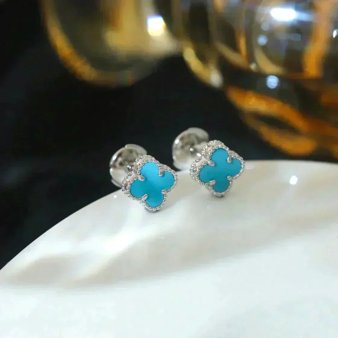 [⭐Shinejoy]CLOVER MINI 9.5MM ONYX STUD EARRINGS SILVER