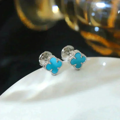 [⭐Shinejoy]CLOVER MINI 9.5MM ONYX STUD EARRINGS SILVER