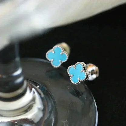 [⭐Shinejoy]CLOVER MINI 9.5MM ONYX STUD EARRINGS SILVER