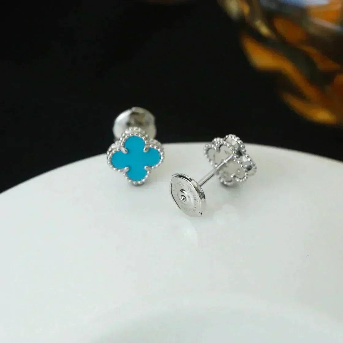 [⭐Shinejoy]CLOVER MINI 9.5MM ONYX STUD EARRINGS SILVER