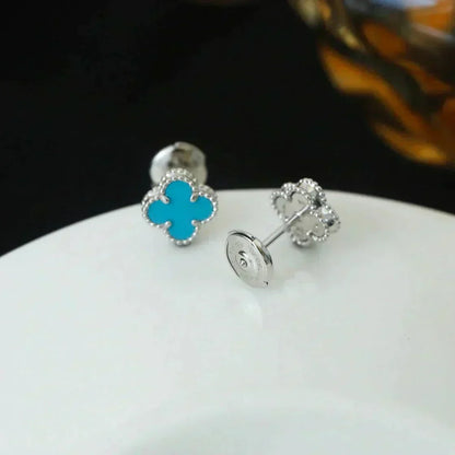 [⭐Shinejoy]CLOVER MINI 9.5MM ONYX STUD EARRINGS SILVER