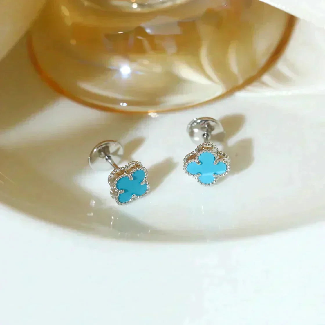 [⭐Shinejoy]CLOVER MINI 9.5MM ONYX STUD EARRINGS SILVER