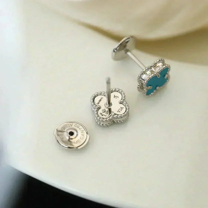 [⭐Shinejoy]CLOVER MINI 9.5MM ONYX STUD EARRINGS SILVER
