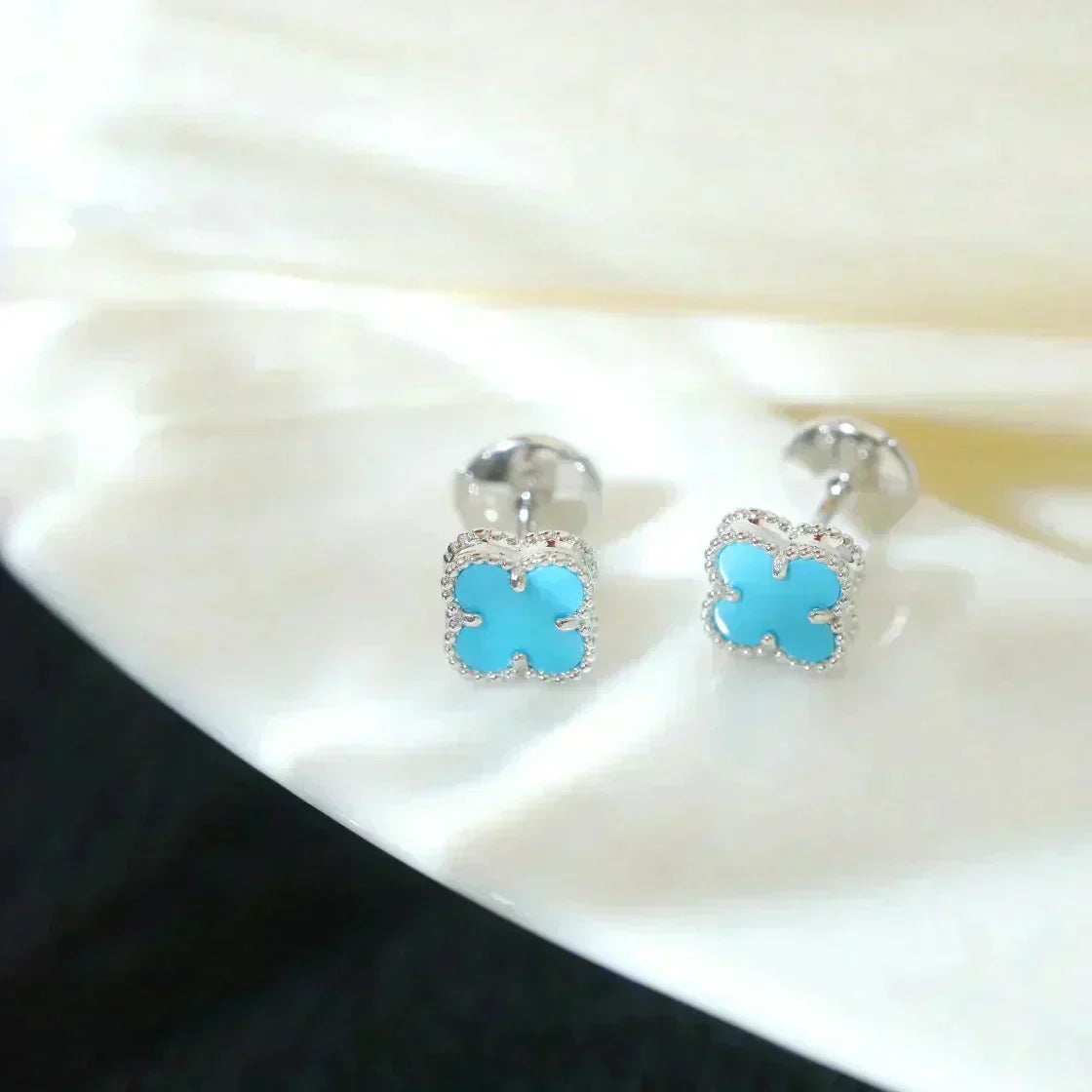 [⭐Shinejoy]CLOVER MINI 9.5MM ONYX STUD EARRINGS SILVER