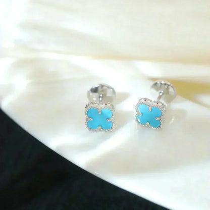 [⭐Shinejoy]CLOVER MINI 9.5MM ONYX STUD EARRINGS SILVER