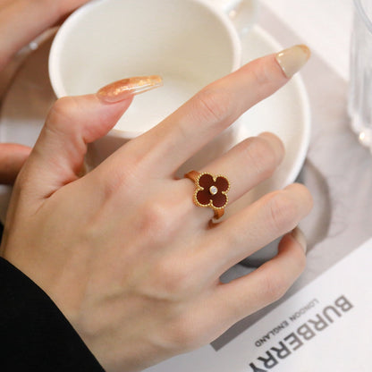 [⭐Shinejoy]CLOVER CARNELIAN RING ROSE GOLD DIAMOND
