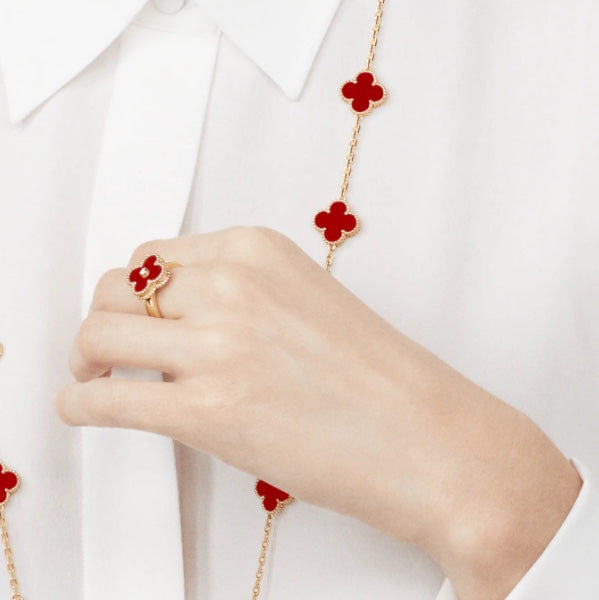 [⭐Shinejoy]CLOVER CARNELIAN RING ROSE GOLD DIAMOND