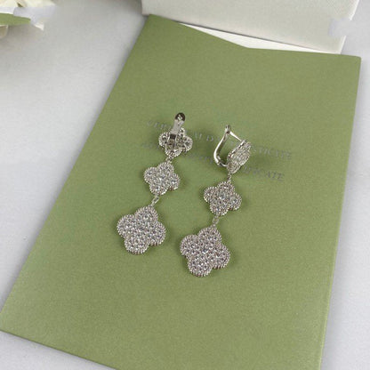 [⭐Shinejoy]CLOVER 3 MOTIF DIAMOND SILVER DROP EARRINGS