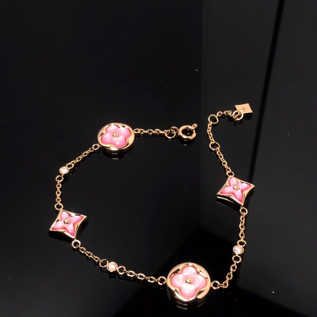 [⭐Shinejoy]STAR AND SUN 4 MOTIF PINK MOP PINK GOLD BRACELET