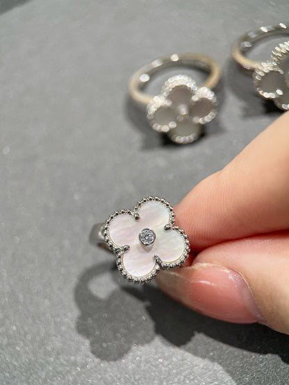 [⭐Shinejoy]CLOVER SILVER MOP DIAMOND RING