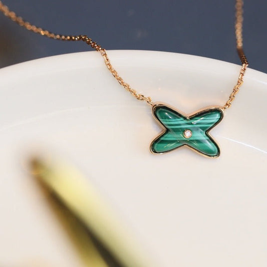 [⭐Shinejoy]JEUX MALACHITE 1 DIAMOND PINK GOLD NECKLACE
