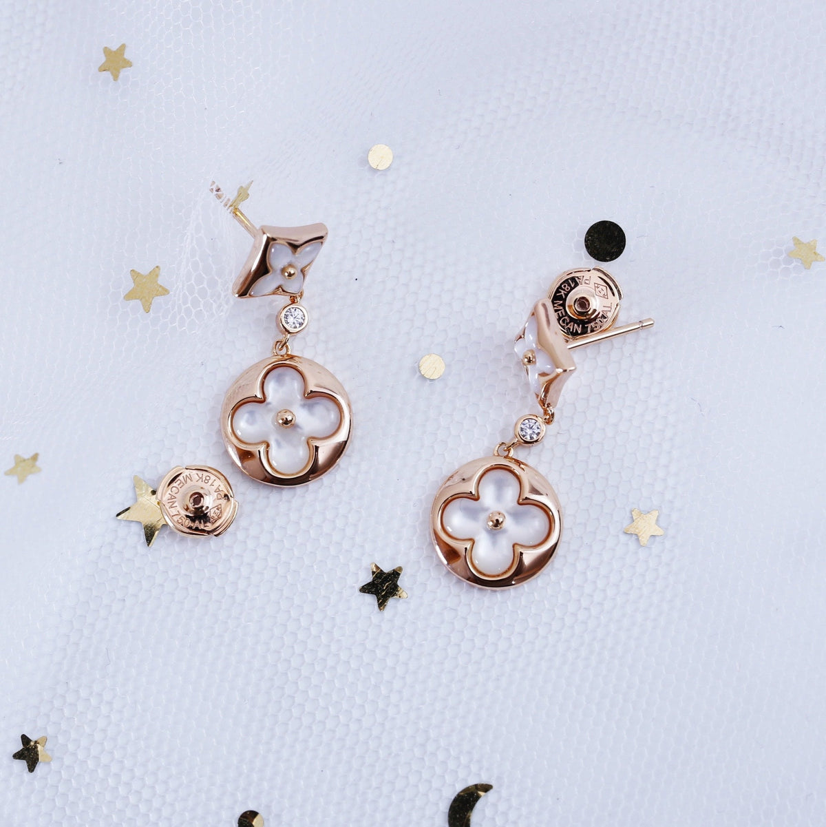 [⭐Shinejoy]STAR AND SUN PINK GOLD MOP DROP EARRINGS