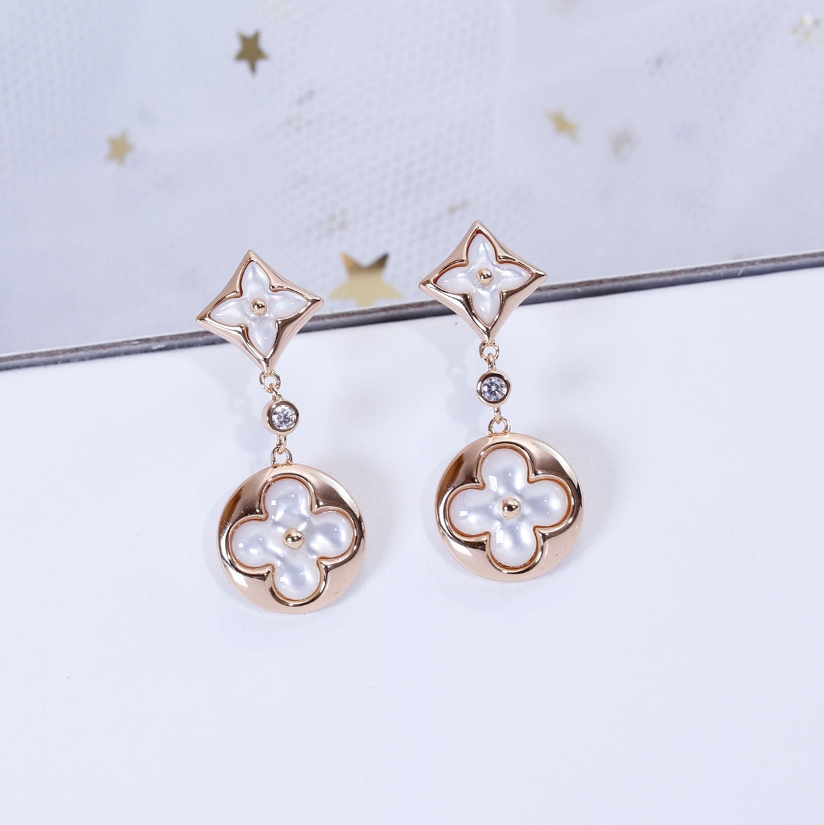 [⭐Shinejoy]STAR AND SUN PINK GOLD MOP DROP EARRINGS