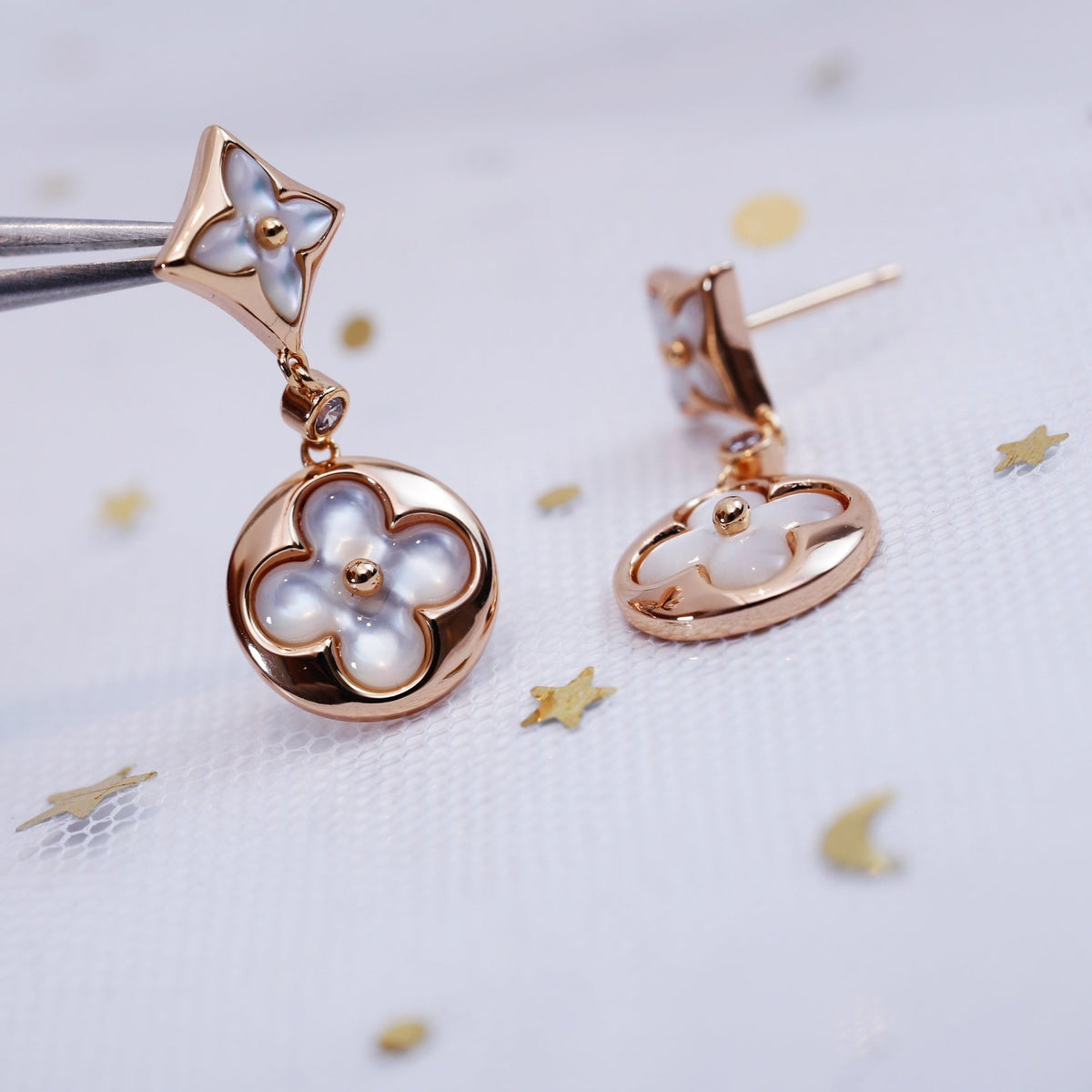 [⭐Shinejoy]STAR AND SUN PINK GOLD MOP DROP EARRINGS