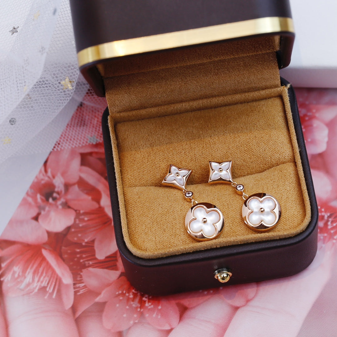 [⭐Shinejoy]STAR AND SUN PINK GOLD MOP DROP EARRINGS
