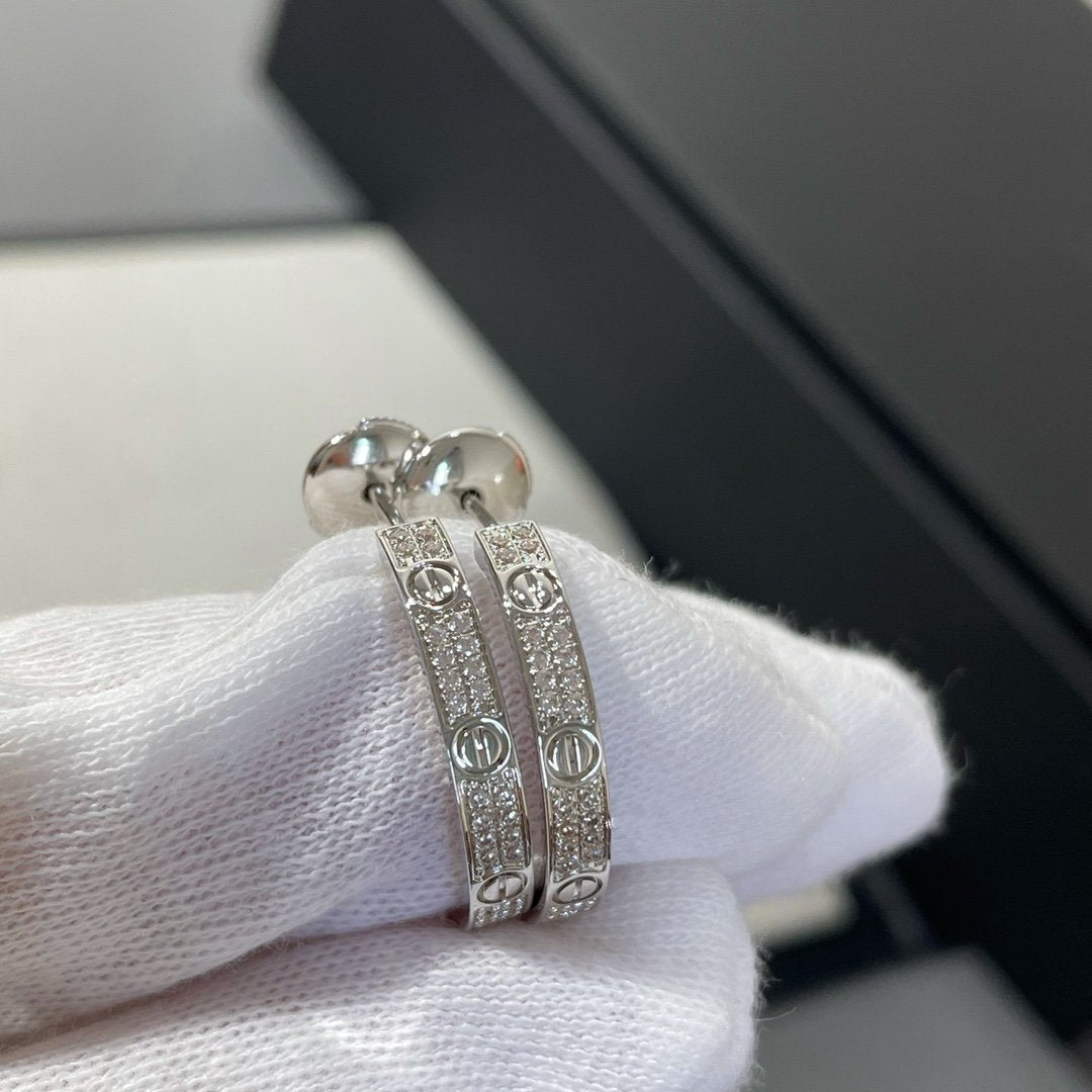 [⭐Shinejoy]LOVE DIAMOND SILVER HOOP EARRINGS