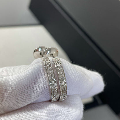 [⭐Shinejoy]LOVE DIAMOND SILVER HOOP EARRINGS