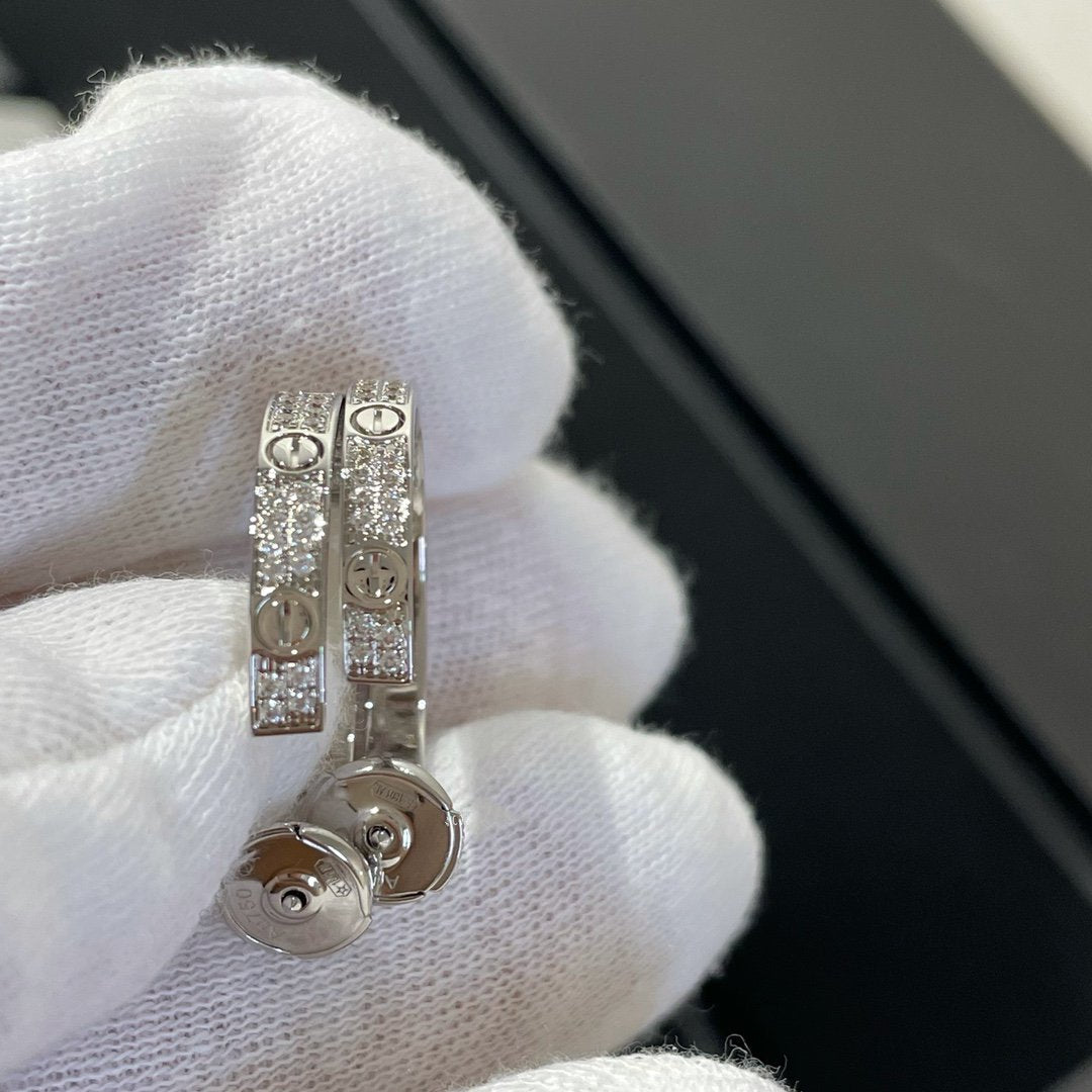 [⭐Shinejoy]LOVE DIAMOND SILVER HOOP EARRINGS