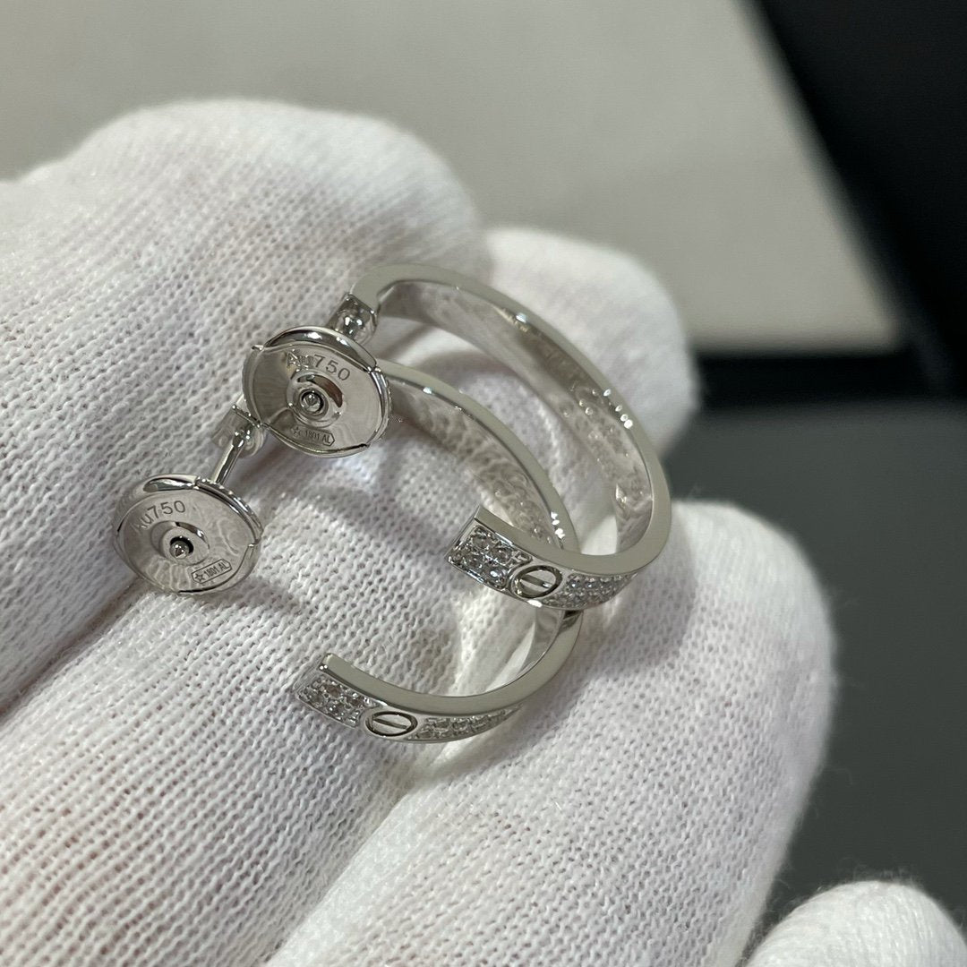 [⭐Shinejoy]LOVE DIAMOND SILVER HOOP EARRINGS