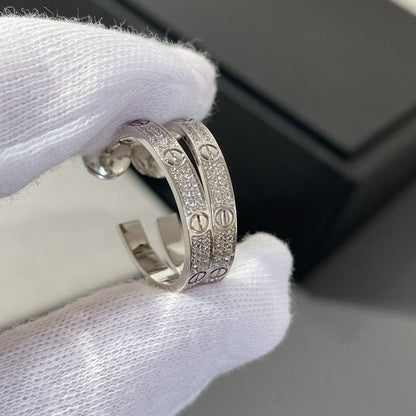 [⭐Shinejoy]LOVE DIAMOND SILVER HOOP EARRINGS