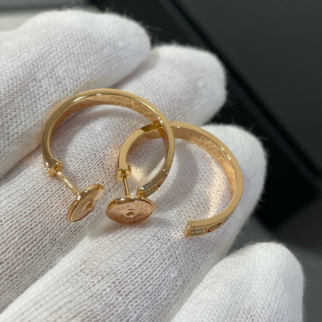 [⭐Shinejoy]LOVE DIAMOND PINK GOLD HOOP EARRINGS