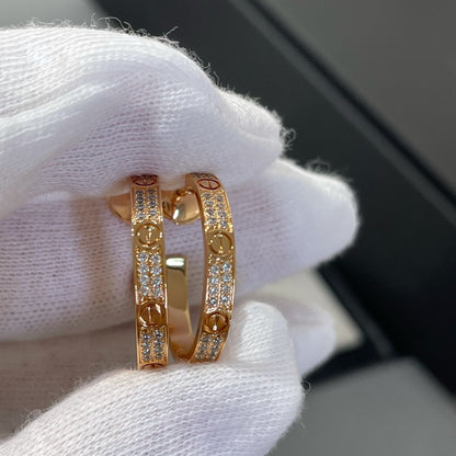 [⭐Shinejoy]LOVE DIAMOND PINK GOLD HOOP EARRINGS