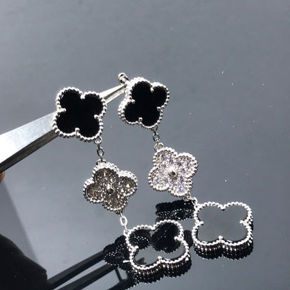 [⭐Shinejoy]CLOVER 3 MOTIF DIAMOND ONYX SILVER EARRINGS