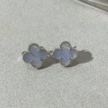 [⭐Shinejoy]CLOVER CHALCEDONY SILVER STUD EARRINGS