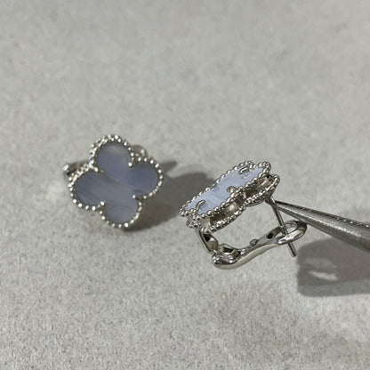 [⭐Shinejoy]CLOVER CHALCEDONY SILVER STUD EARRINGS