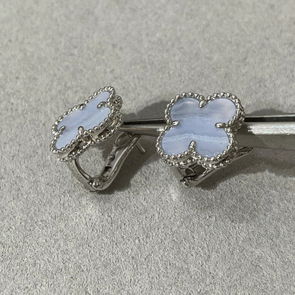 [⭐Shinejoy]CLOVER CHALCEDONY SILVER STUD EARRINGS