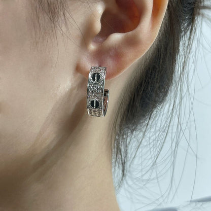 [⭐Shinejoy]LOVE CERAMIC DIAMOND PAVED SILVER EARRINGS