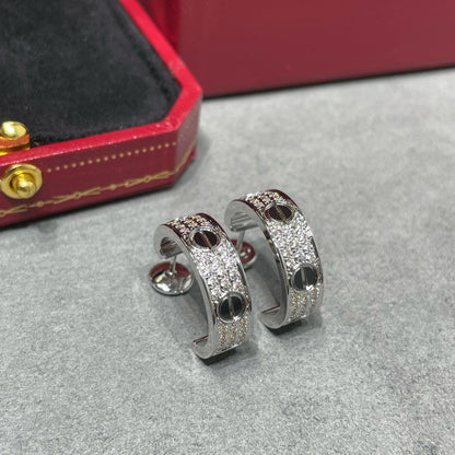 [⭐Shinejoy]LOVE CERAMIC DIAMOND PAVED SILVER EARRINGS