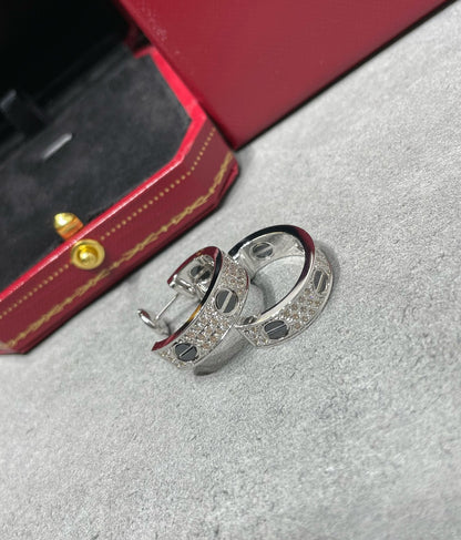 [⭐Shinejoy]LOVE CERAMIC DIAMOND PAVED SILVER EARRINGS