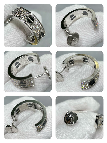 [⭐Shinejoy]LOVE CERAMIC DIAMOND PAVED SILVER EARRINGS