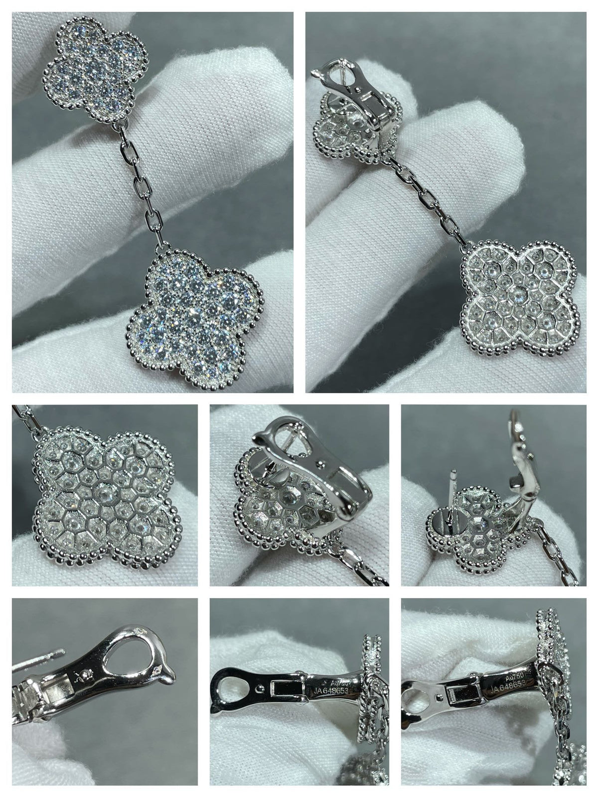 [⭐Shinejoy]CLOVER 2 MOTIFS DIAMOND PAVED SILVER EARRINGS