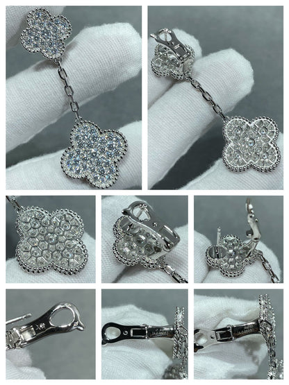 [⭐Shinejoy]CLOVER 2 MOTIFS DIAMOND PAVED SILVER EARRINGS