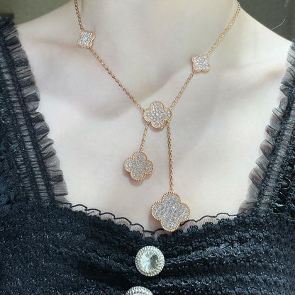 [⭐Shinejoy]CLOVER 6 MOTIF DIAMOND PAVED NECKLACE